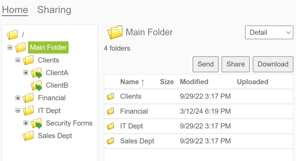 An example folder setup for a group of users to transfer files into.