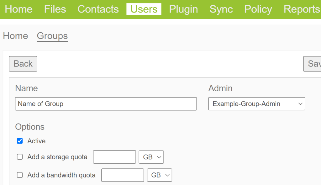 An example group creation setup.